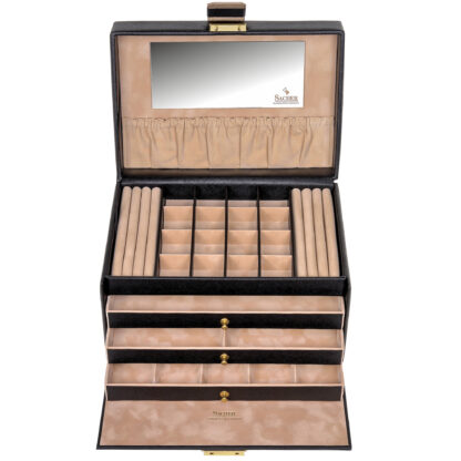 Sacher Schmuckkoffer "Saffiano" Lederimitat schwarz/beige – Bild 5