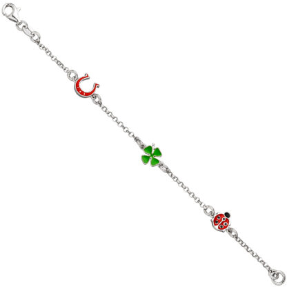 Kinderarmband "Marienkäfer, Kleeblatt, Hufeisen" 925 Silber mit Lack