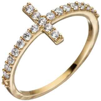 Ring "Kreuz" 333 Gelbgold mit 19 Zirkonia weiß