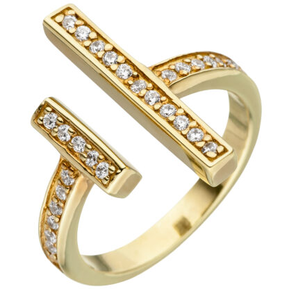 Ring offen 925 Silber/vergoldet mit 30 Zirkonia weiß