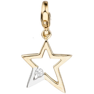 Einhänger/Charm "Stern" 375 Gelbgold mit Zirkonia weiß