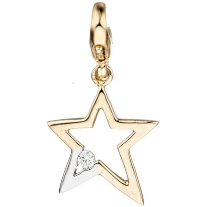 Einhänger/Charm "Stern" 375 Gelbgold mit Zirkonia weiß