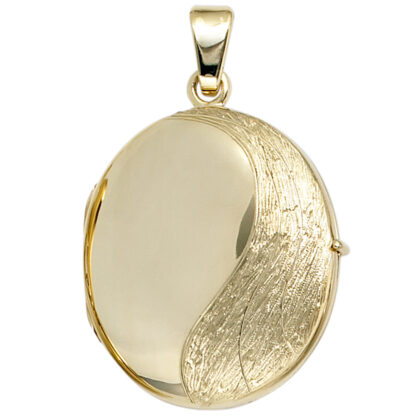 Medaillon oval 585 Gelbgold mit mattiertem Dekor – Bild 6