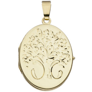 Medaillon "Blumen" oval 585 Gelbgold