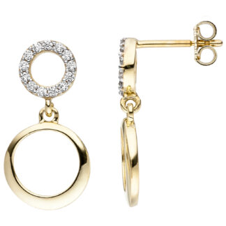 Ohrstecker Ring-Design 375 Gelbgold mit 26 Zirkonia weiß