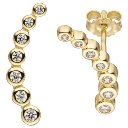 Ohrstecker geschwungen 333 Gelbgold mit 14 Zirkonia weiß
