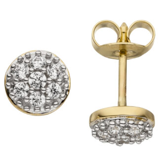 Ohrstecker rund 375 Gelbgold mit 14 Zirkonia weiß