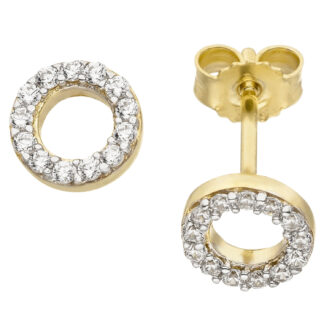 Ohrstecker ringförmig 375 Gelbgold mit 26 Zirkonia weiß