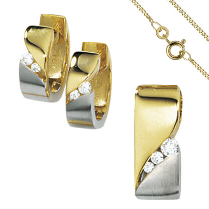 Schmuck-Set: Creolen, Anhänger, Kette 333 Gelbgold mit Zirkonia