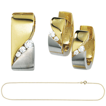 Schmuck-Set: Creolen, Anhänger, Kette 333 Gelbgold mit Zirkonia – Bild 4