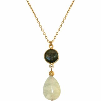 Collier 925 Silber/vergoldet mit Labradorit und Aquamarin
