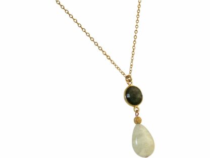 Collier 925 Silber/vergoldet mit Labradorit und Aquamarin – Bild 5