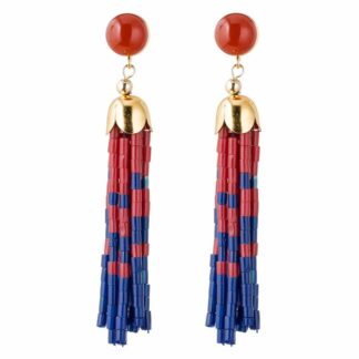 Ohrstecker lang vergoldet mit Lapis Lazuli und Rhodonit