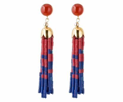 Ohrstecker lang vergoldet mit Lapis Lazuli und Rhodonit