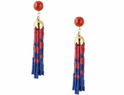 Ohrstecker lang vergoldet mit Lapis Lazuli und Rhodonit – Bild 3