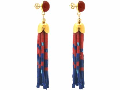 Ohrstecker lang vergoldet mit Lapis Lazuli und Rhodonit – Bild 4