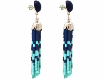 Ohrstecker lang mit Lapis Lazuli und Türkis und Silber – Bild 4