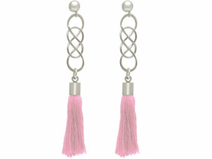Ohrstecker Infinity-Stil 925 Silber mit Quaste rosa