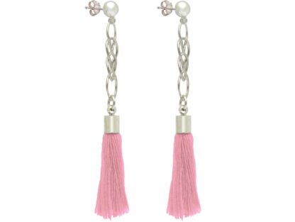 Ohrstecker Infinity-Stil 925 Silber mit Quaste rosa – Bild 3