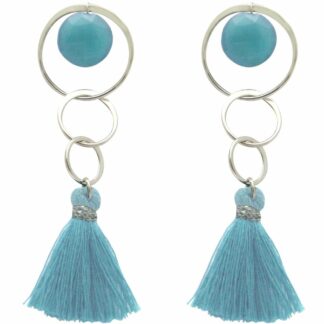 Ohrstecker 925 Silber lang mit Ringen Aquamarinen und Quasten
