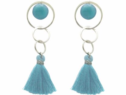 Ohrstecker 925 Silber lang mit Ringen Aquamarinen und Quasten