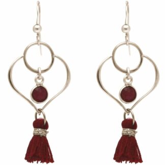 Ohrhaken Tropfenform 925 Silber mit Rubinen und Quasten rot