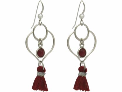 Ohrhaken Tropfenform 925 Silber mit Rubinen und Quasten rot – Bild 3
