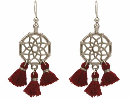 Ohrhaken "Traumfänger" Silber mit roten Quasten