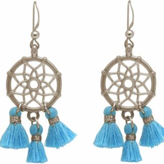 Ohrhaken "Traumfänger" Silber und Quasten blau