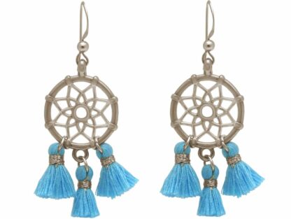 Ohrhaken "Traumfänger" Silber und Quasten blau