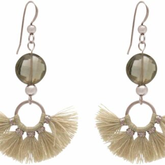 Ohrhaken 925 Silber mit Rauchquarzen und Quasten taupefarben