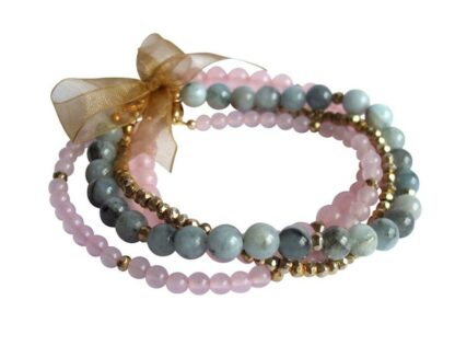 Armband-Set mit Rosenquarz, Aquamarin und Pyrit goldfarben – Bild 3
