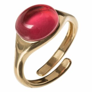 Ring 925 Silber/vergoldet mit rotem Fuchsia Quarz Cabochon