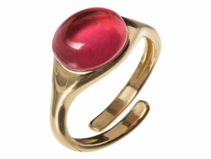 Ring 925 Silber/vergoldet mit rotem Fuchsia Quarz Cabochon