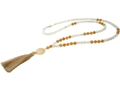 Halskette "Blume" vergoldet mit Edelsteinen lachsfarben/beige ca. 80 cm – Bild 2