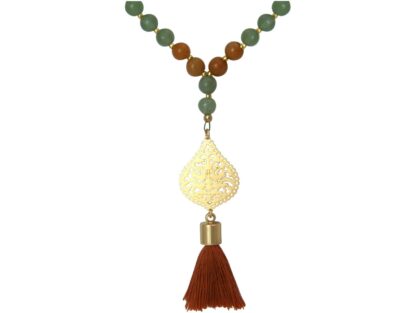 Halskette mit Edelsteinen und Anhänger-Tropfen floral vergoldet ca. 80 cm – Bild 3