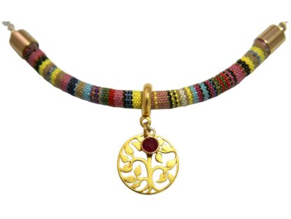 Collier Retro Boho Baumwolle und Kette mit Lebensbaum und Rubin – Bild 3