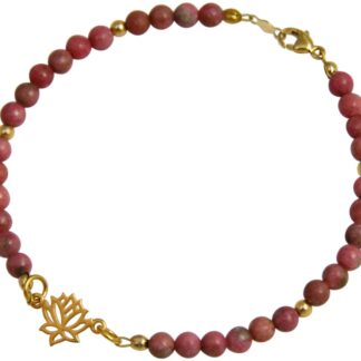 Armband Rhodonit mit "Lotusblüte" 925 Silber/vergoldet