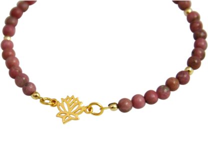 Armband Rhodonit mit "Lotusblüte" 925 Silber/vergoldet – Bild 4