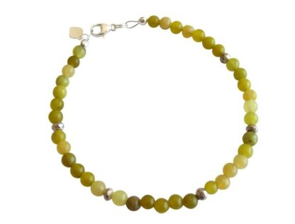 Armband mit Jade grün und Pyriten silberfarben – Bild 2