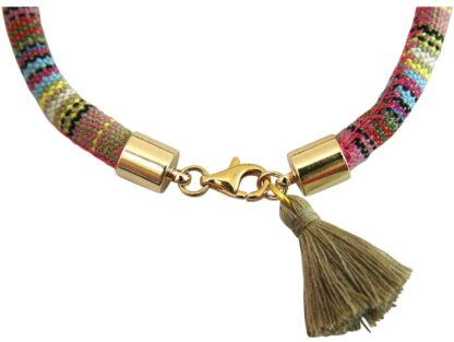 Armband Retro Boho Baumwolle mit Amethyst violett und Rubin – Bild 2