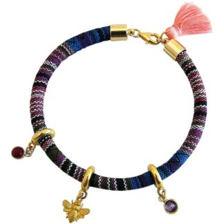 Armband Retro Boho mit Rubin, Amethyst, Biene 925 Silber/vergoldet
