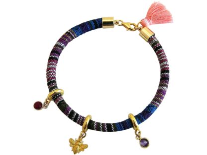 Armband Retro Boho mit Rubin, Amethyst, Biene 925 Silber/vergoldet