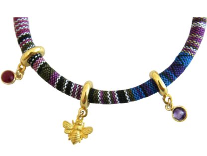 Armband Retro Boho mit Rubin, Amethyst, Biene 925 Silber/vergoldet – Bild 4