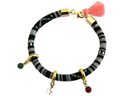 Armband Retro Boho Baumwolle Stern, Rubin, Smaragd 925 Silber/vergoldet