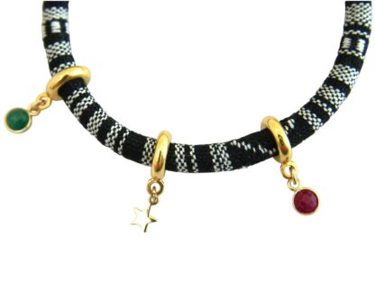 Armband Retro Boho Baumwolle Stern, Rubin, Smaragd 925 Silber/vergoldet – Bild 3