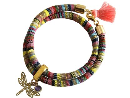 Wickelarmband Retro Boho mit Libelle und Amethyst violett 925 Silber/vergoldet