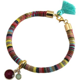 Armband Retro Boho Baumwolle Rubin, Chalcedon 925 Silber/vergoldet