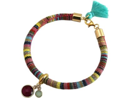 Armband Retro Boho Baumwolle Rubin, Chalcedon 925 Silber/vergoldet