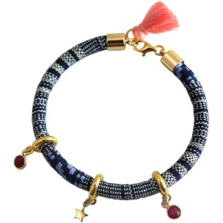 Armband Retro Boho Baumwolle mit Rubinen und Stern 925 Silber/vergoldet